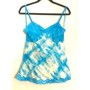 Richard Malcolm 100%‎ Silk Blue Tie Dye Lace Camisole Tank Top Medium Y2K Indie